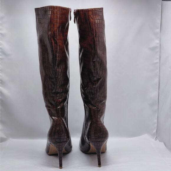 Alicepub Knee High Boots Women’s 9.5 Brown Croc Faux Leather Pointed Toe Zip - Picture 11 of 16